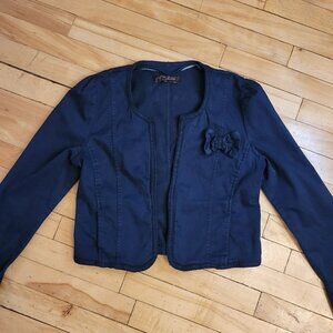 JEF Collection Navy Blue Utility Jacket Drawstring Waist Cotton Stretch Casual